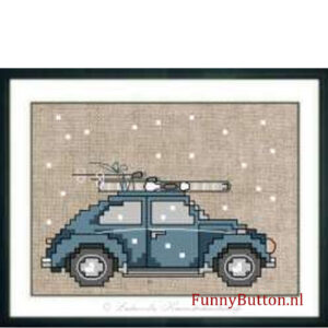 Oldie met ski`s blauw Borduurpakket