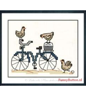 Kippen op de fiets Borduurpakket